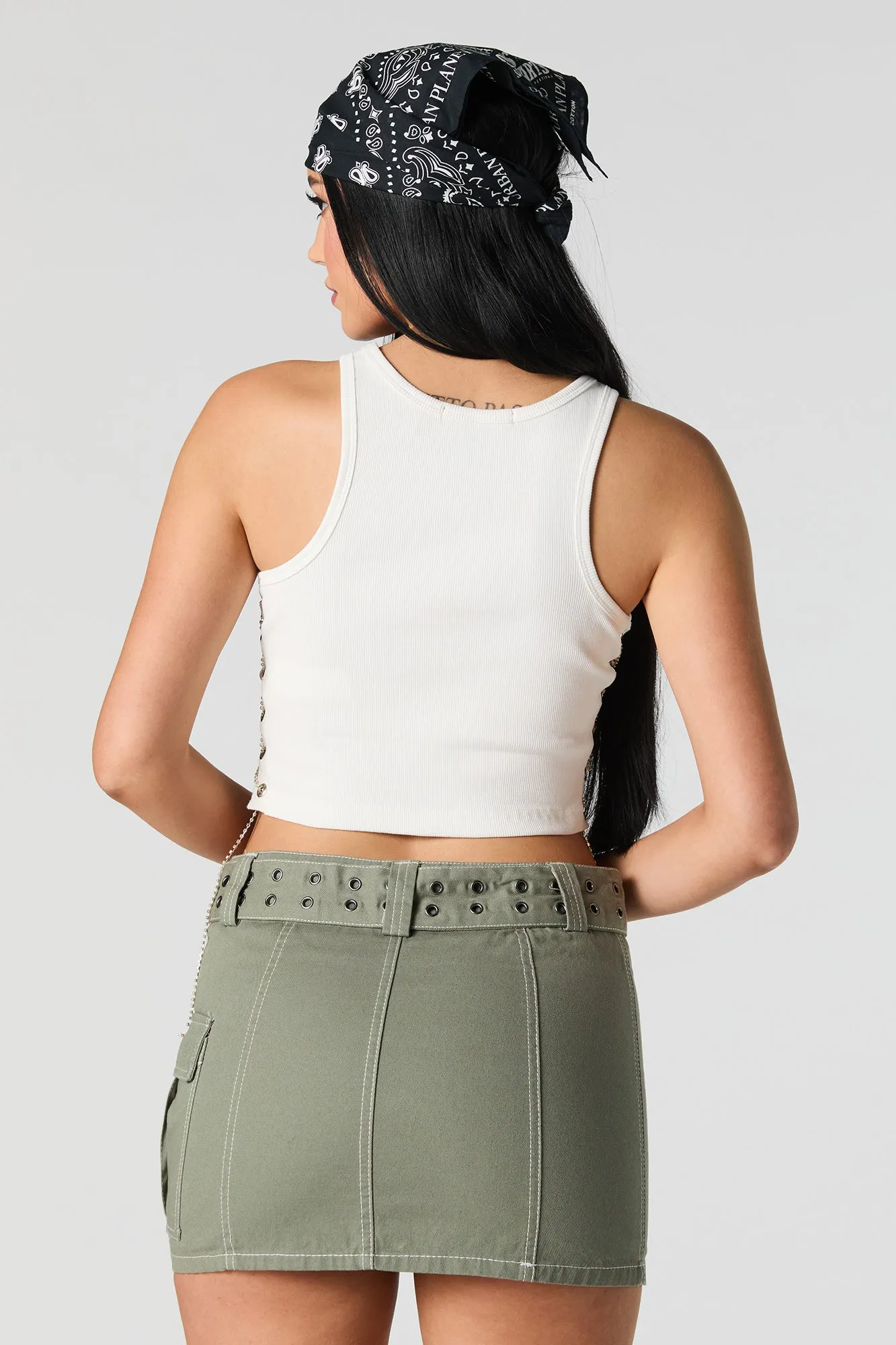 Ribbed Rhinestone Lace Up Graphic Tank sold by Urban Planet product image thumbnail 2