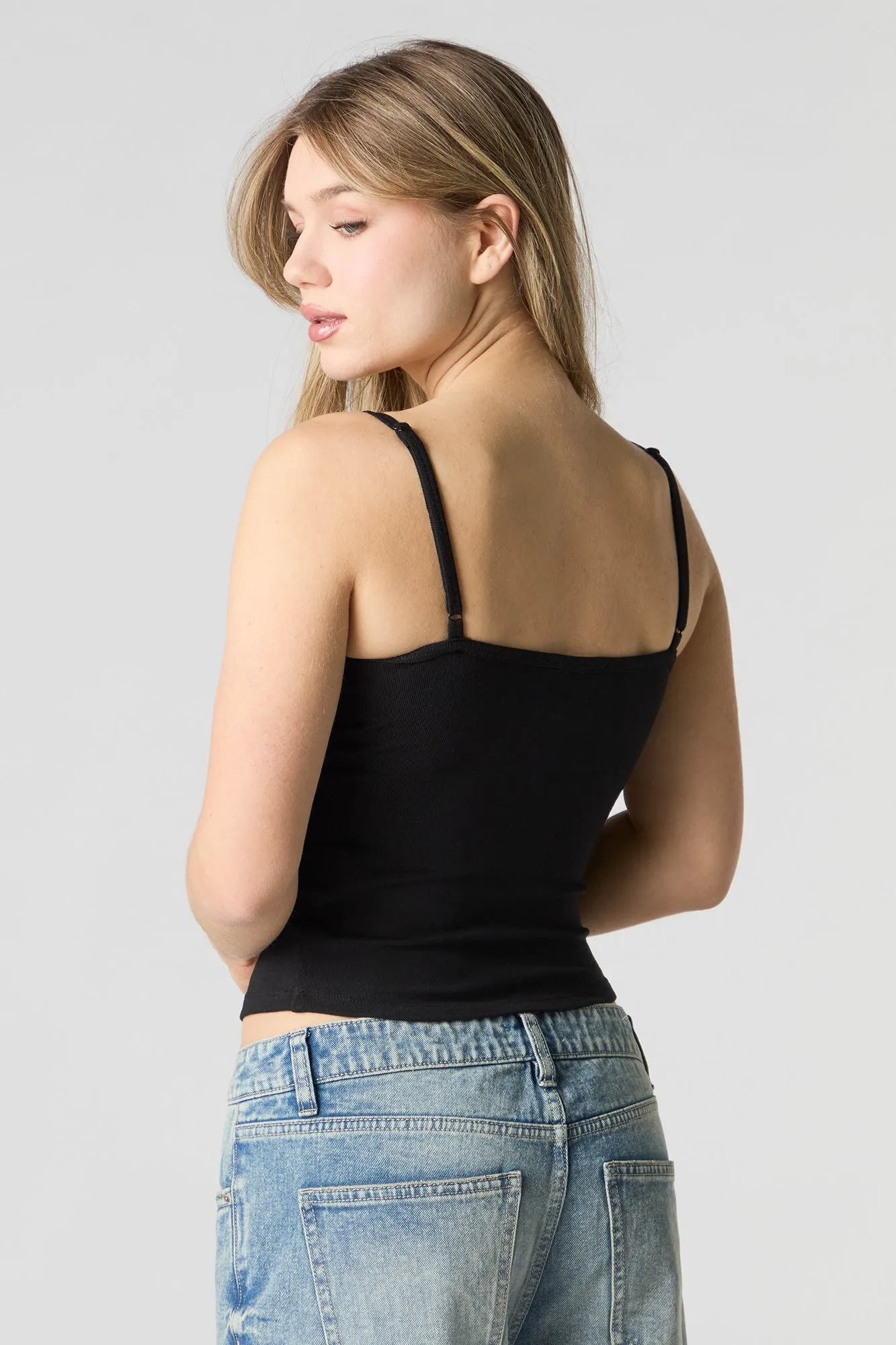 Cami côtelée imprimée à bordure en dentelle sold by Urban Planet product image thumbnail 5