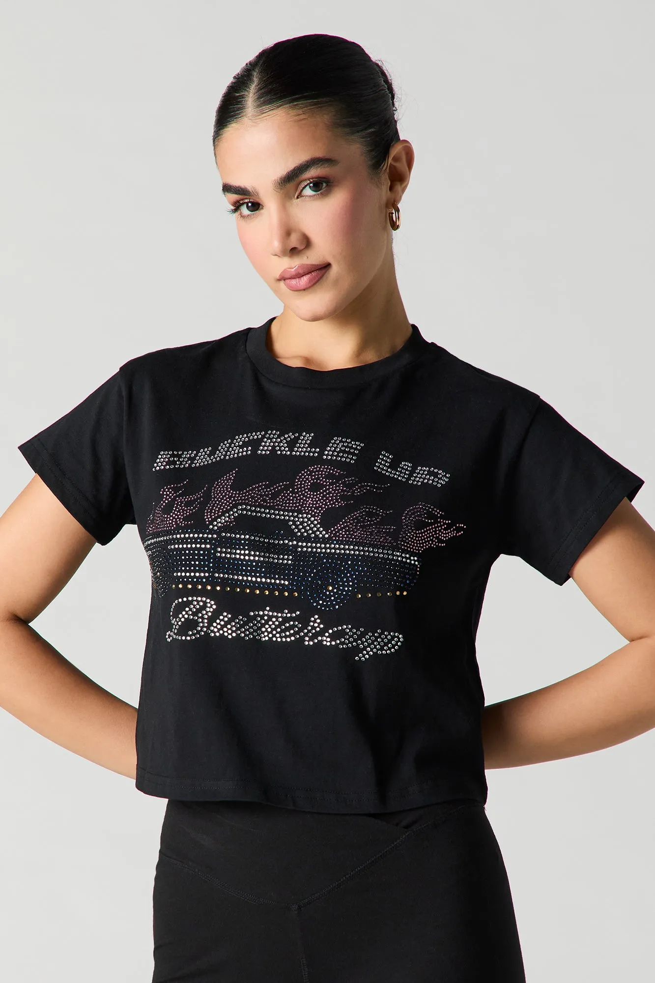 Buckle Up Buttercup Rhinestone Cropped T-Shirt sold by Urban Planet