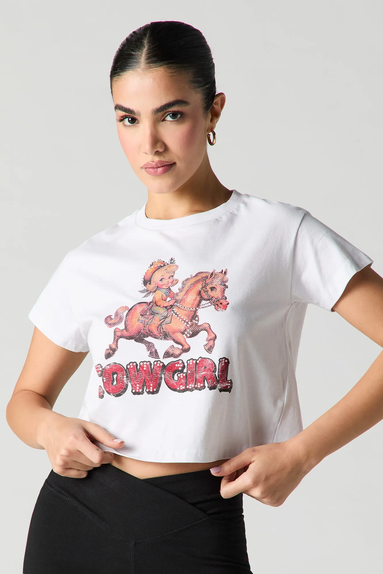 Cowgirl Rhinestone Graphic Cropped T-Shirt sold by Urban Planet