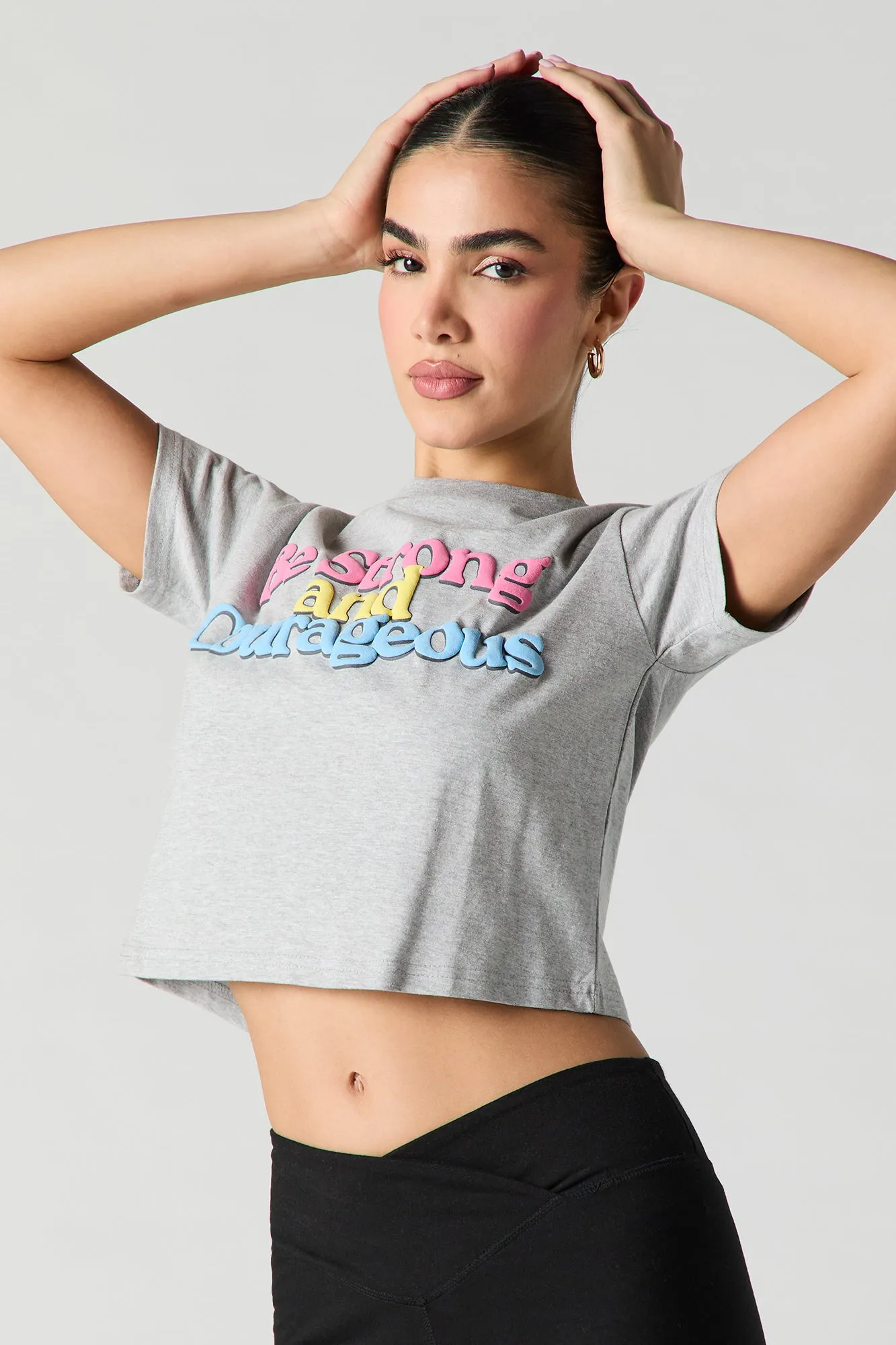 Strong & Courageous Puff Print Cropped T-Shirt sold by Urban Planet