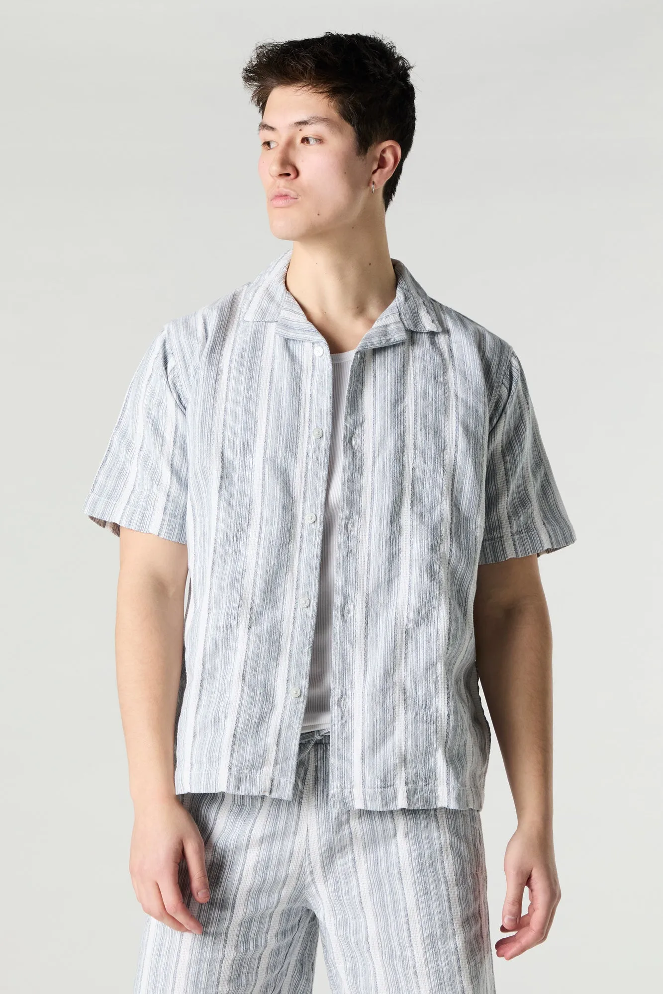Striped Knit Button-Up Top sold by Urban Planet
