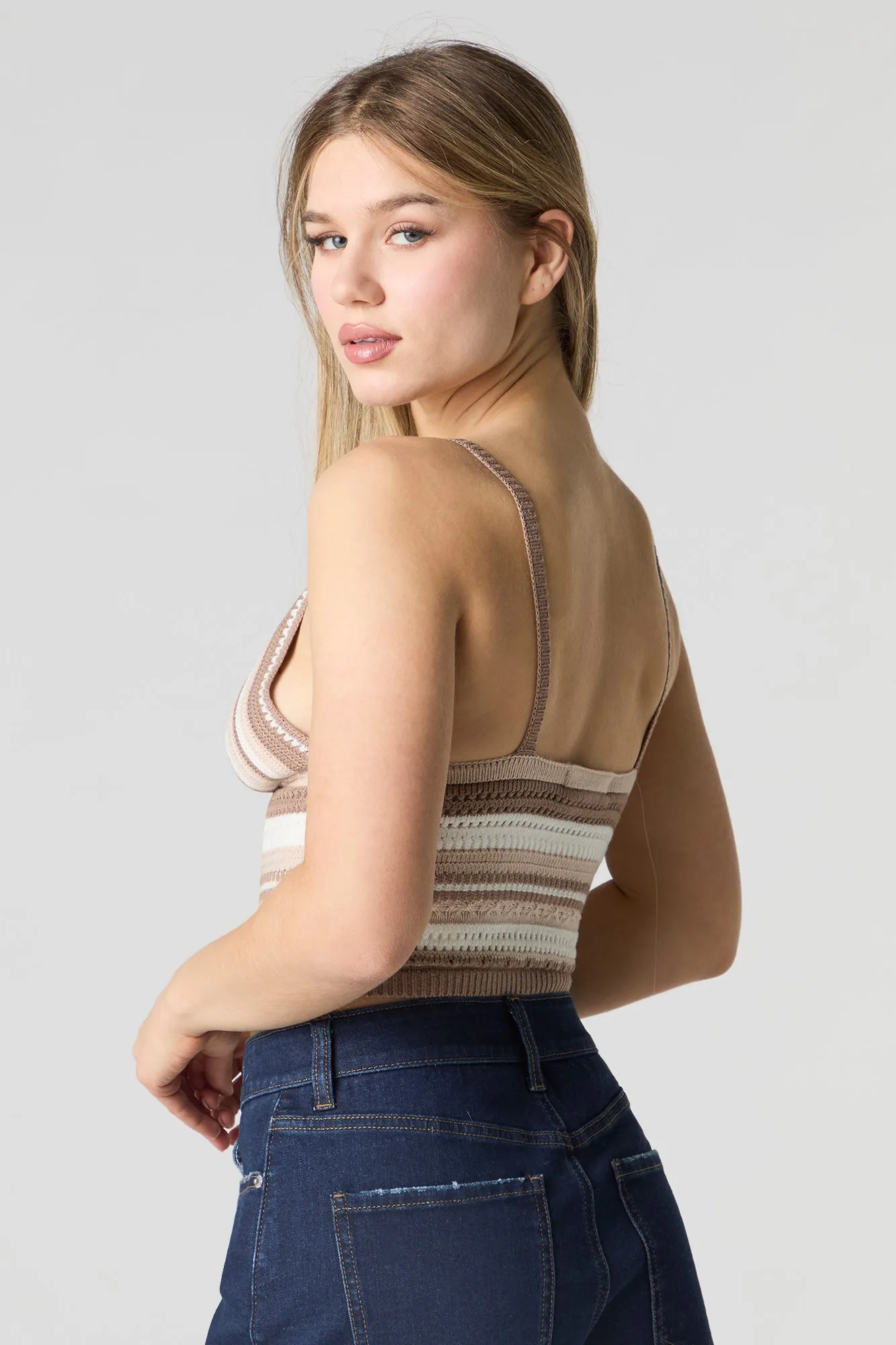 Striped Crochet Knit V-Neck Cami sold by Urban Planet product image thumbnail 5
