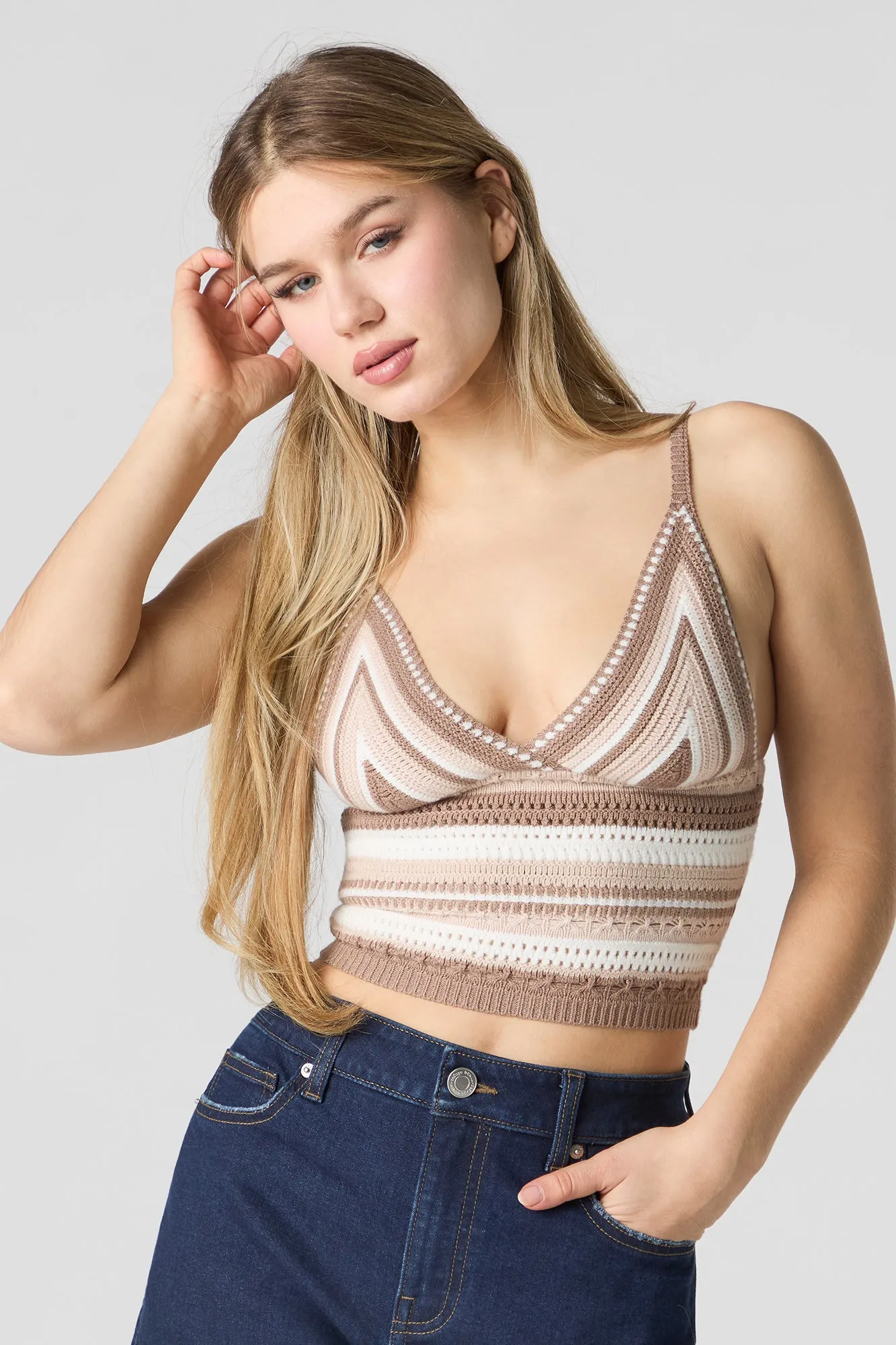 Striped Crochet Knit V-Neck Cami sold by Urban Planet product image thumbnail 4