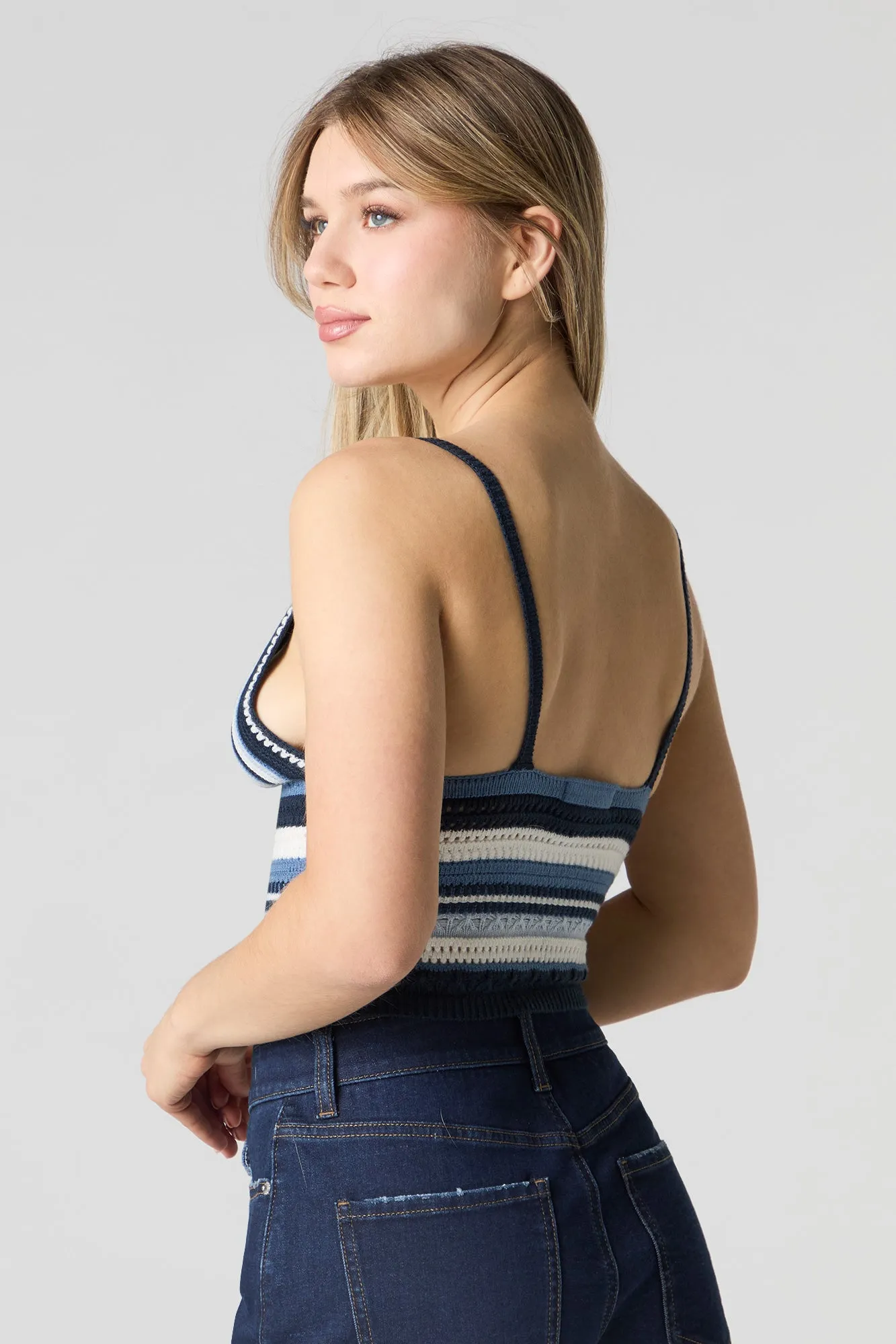 Striped Crochet Knit V-Neck Cami sold by Urban Planet product image thumbnail 2
