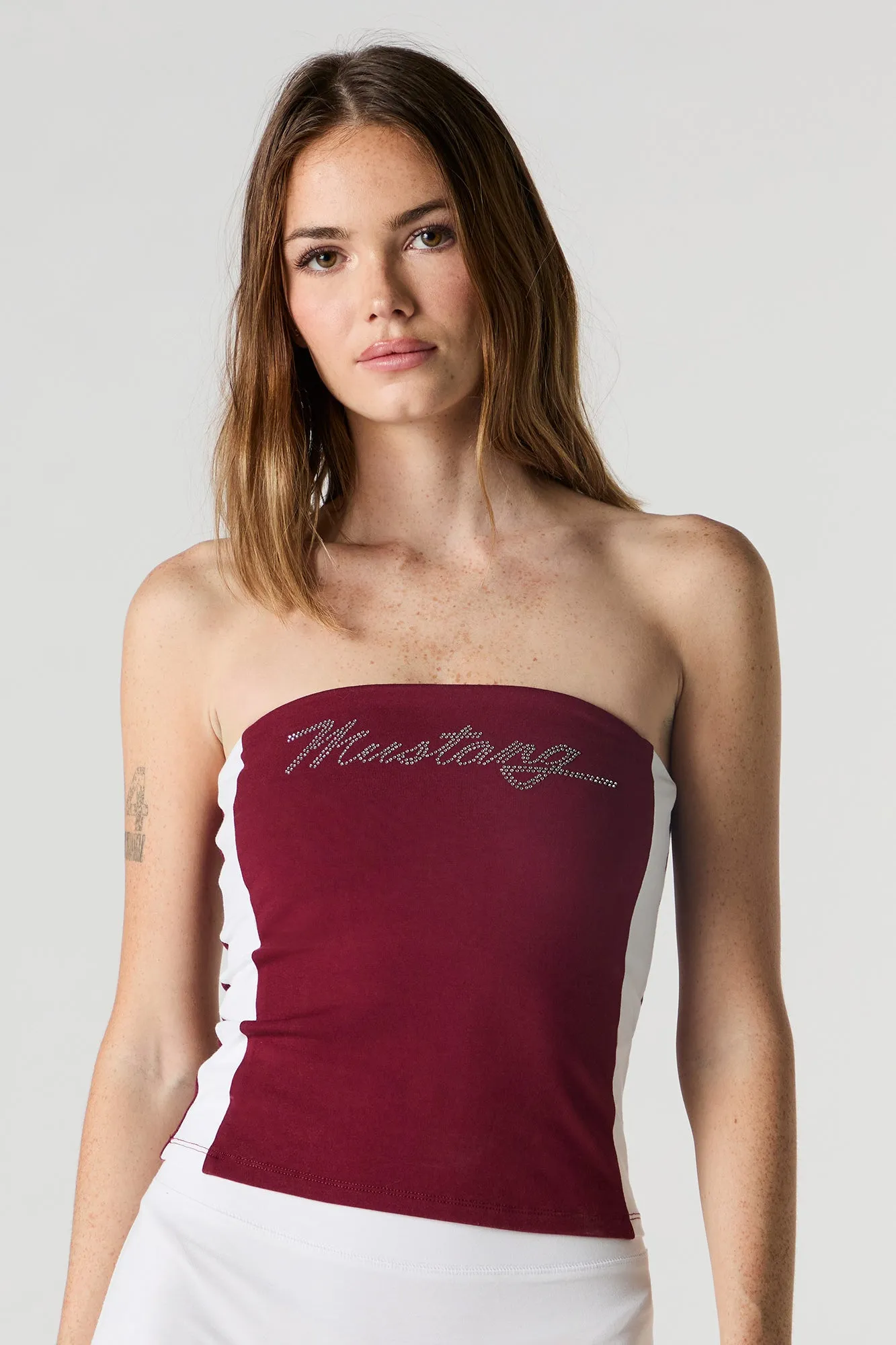 Ford Rhinestone Colourblock Tube Top sold by Urban Planet