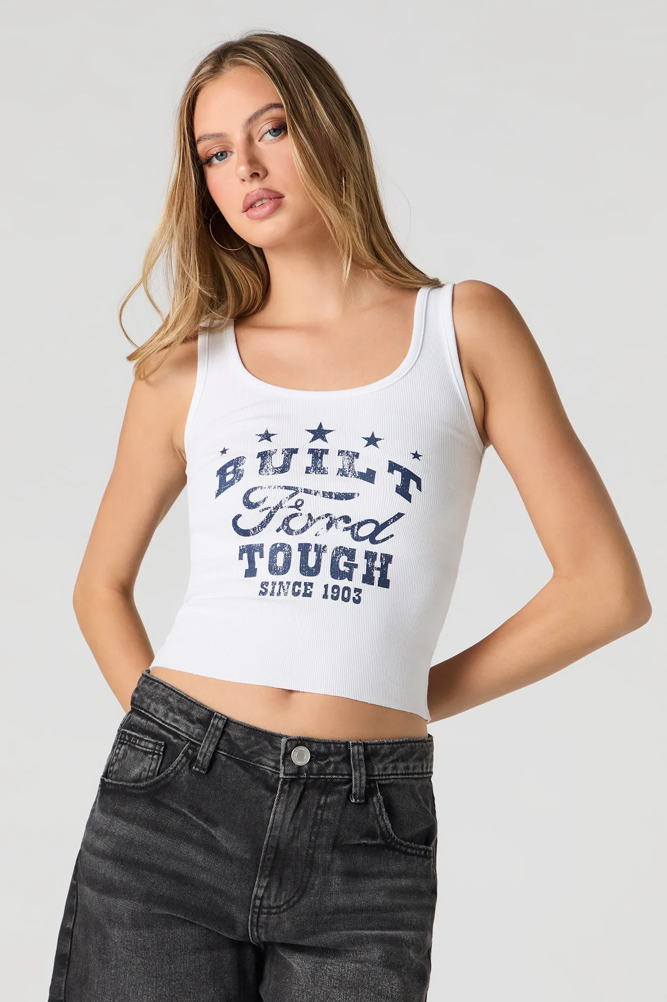 Débardeur côtelé délavé à imprimé Ford Built Tough sold by Urban Planet product image thumbnail 4