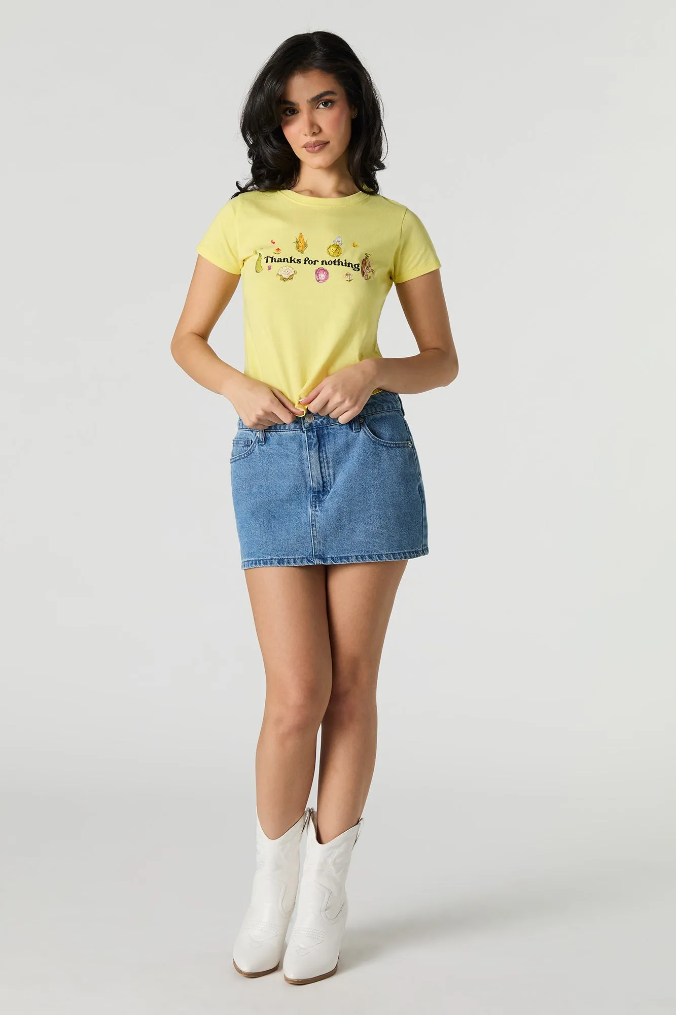 Thanks For Nothing Embroidered Cropped T-Shirt sold by Urban Planet product image thumbnail 3