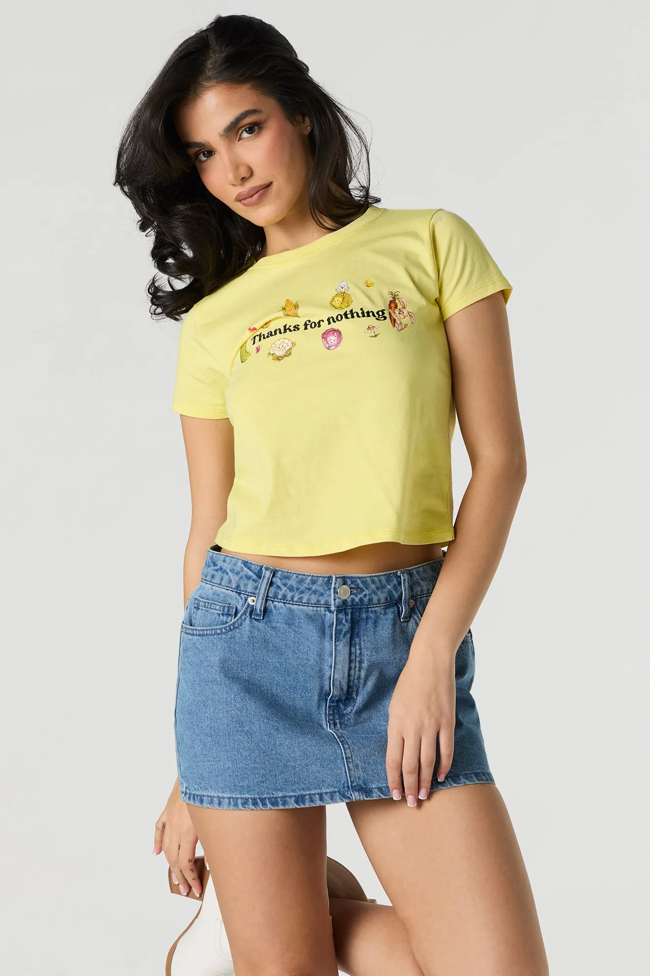 Thanks For Nothing Embroidered Cropped T-Shirt sold by Urban Planet