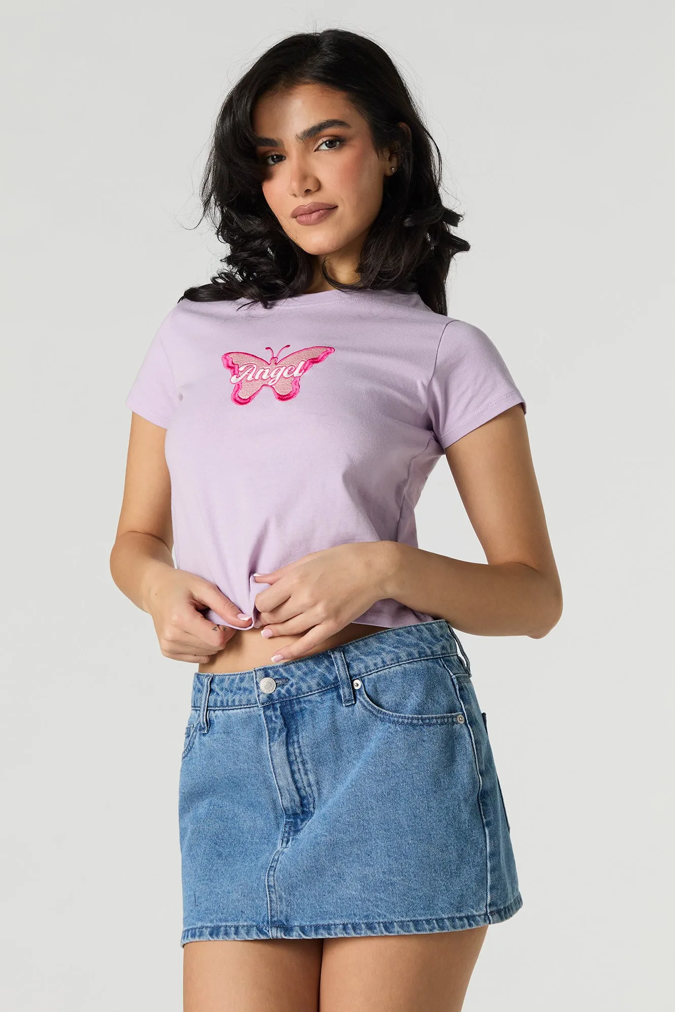 Angel Embroidered Cropped T-Shirt sold by Urban Planet