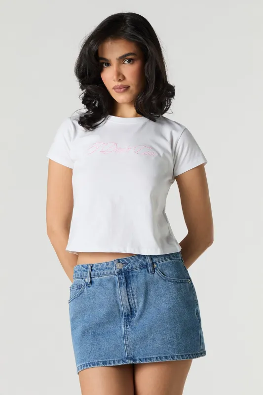 I Don't Care Embroidered Cropped T-Shirt sold by Urban Planet