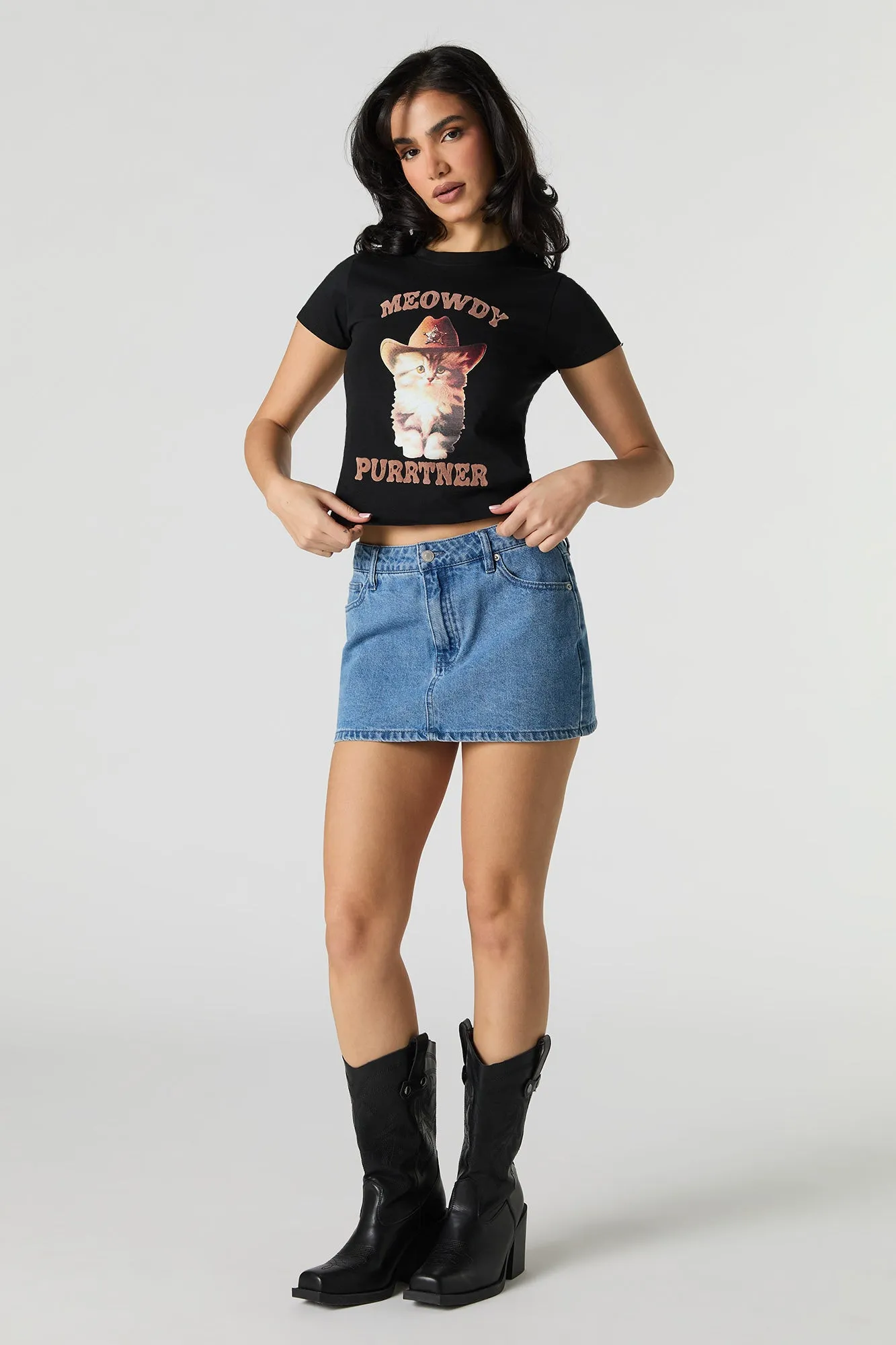 T-shirt court à imprimé Meowdy Purrtner sold by Urban Planet product image thumbnail 3