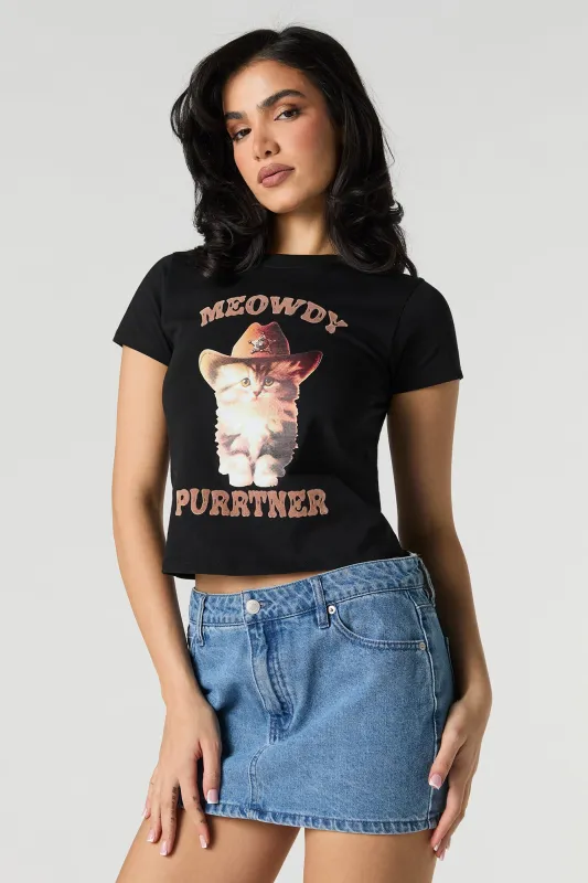 T-shirt court à imprimé Meowdy Purrtner sold by Urban Planet