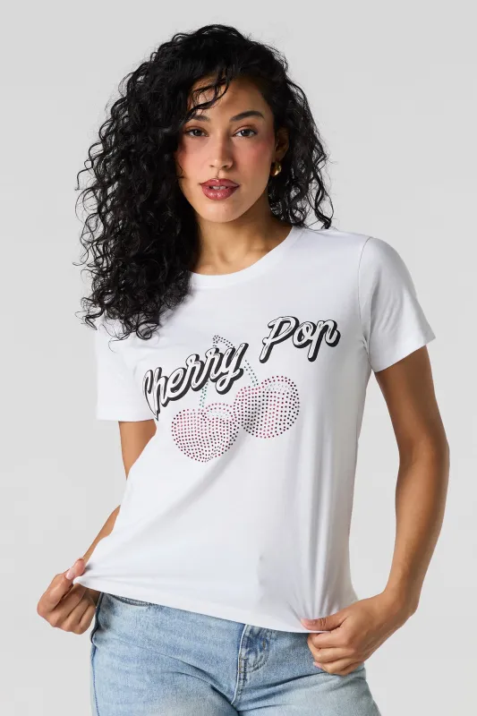 Cherry Pop Graphic Rhinestone T-Shirt sold by Urban Planet
