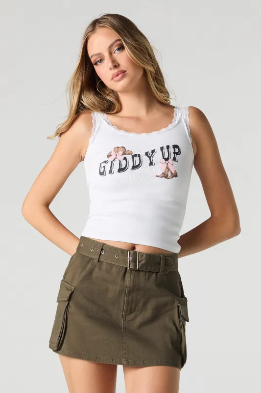 Western Graphic Ribbed Lace Trim Tank sold by Urban Planet