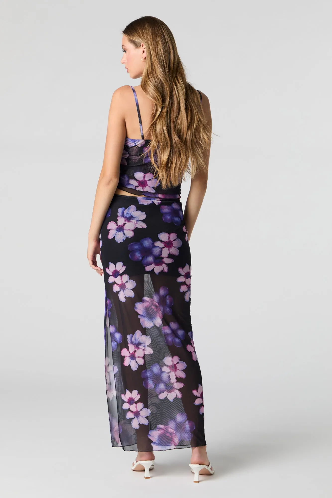 Floral Mesh Slit Maxi Skirt sold by Urban Planet product image thumbnail 5