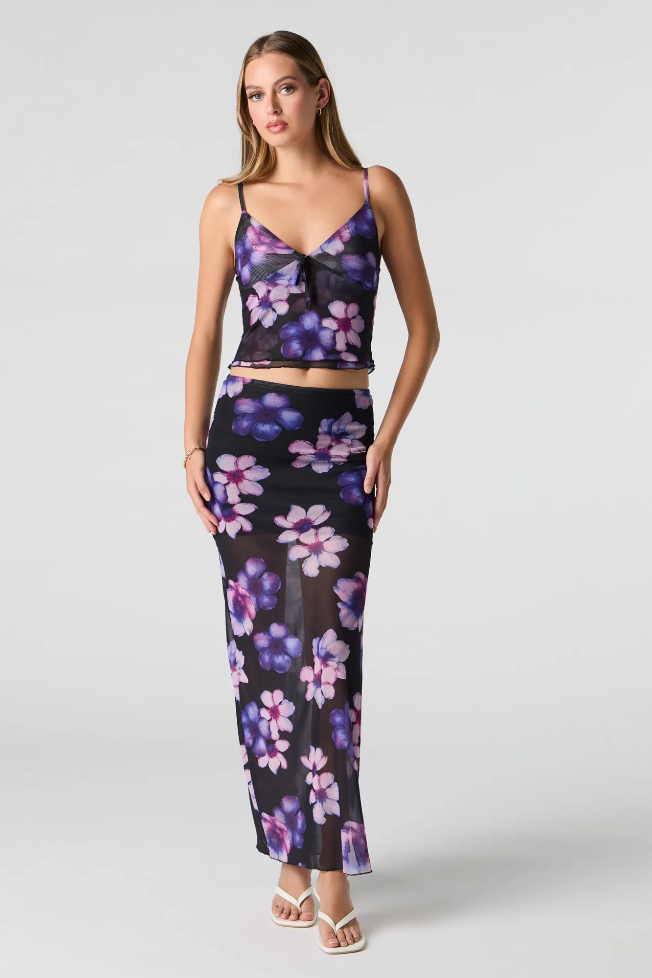 Floral Mesh Slit Maxi Skirt sold by Urban Planet product image thumbnail 4