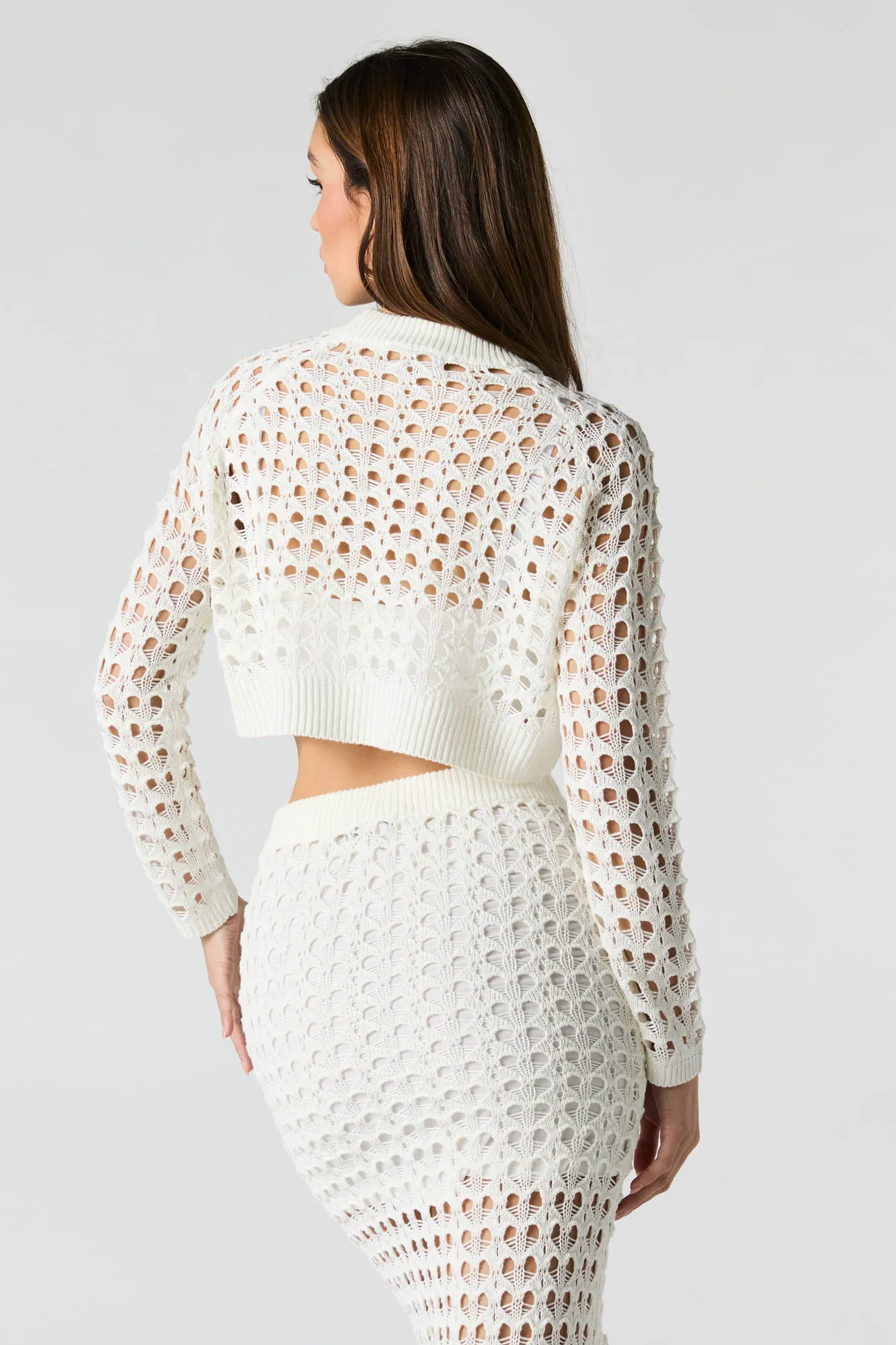 Haut écourté à manche longue en tricot ouvert sold by Urban Planet product image thumbnail 2