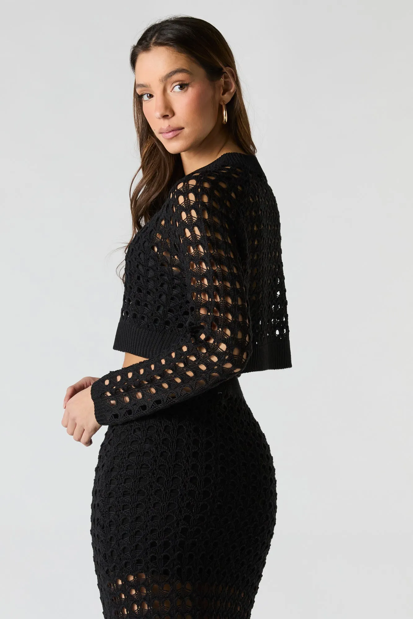 Haut écourté à manche longue en tricot ouvert sold by Urban Planet product image thumbnail 5