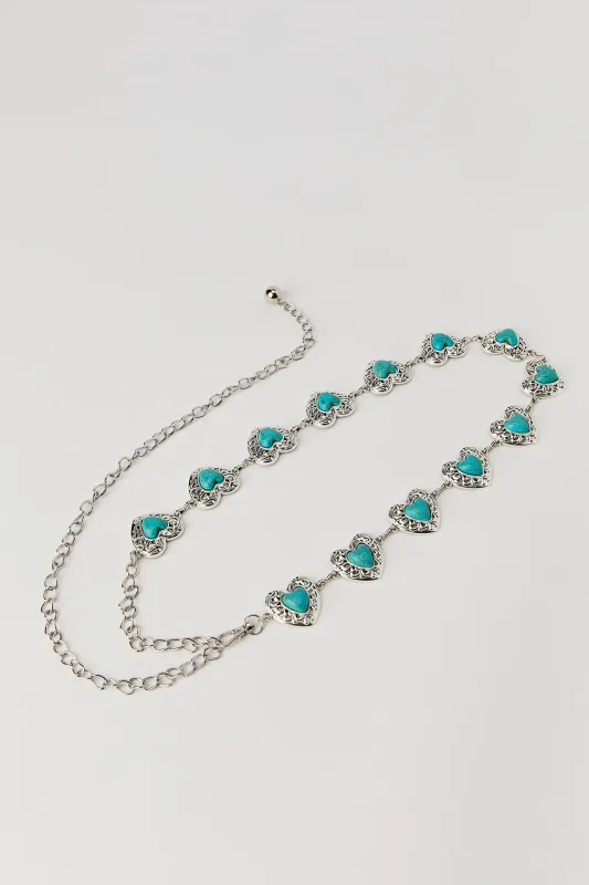 Blue Stone Heart Chain Belt sold by Urban Planet