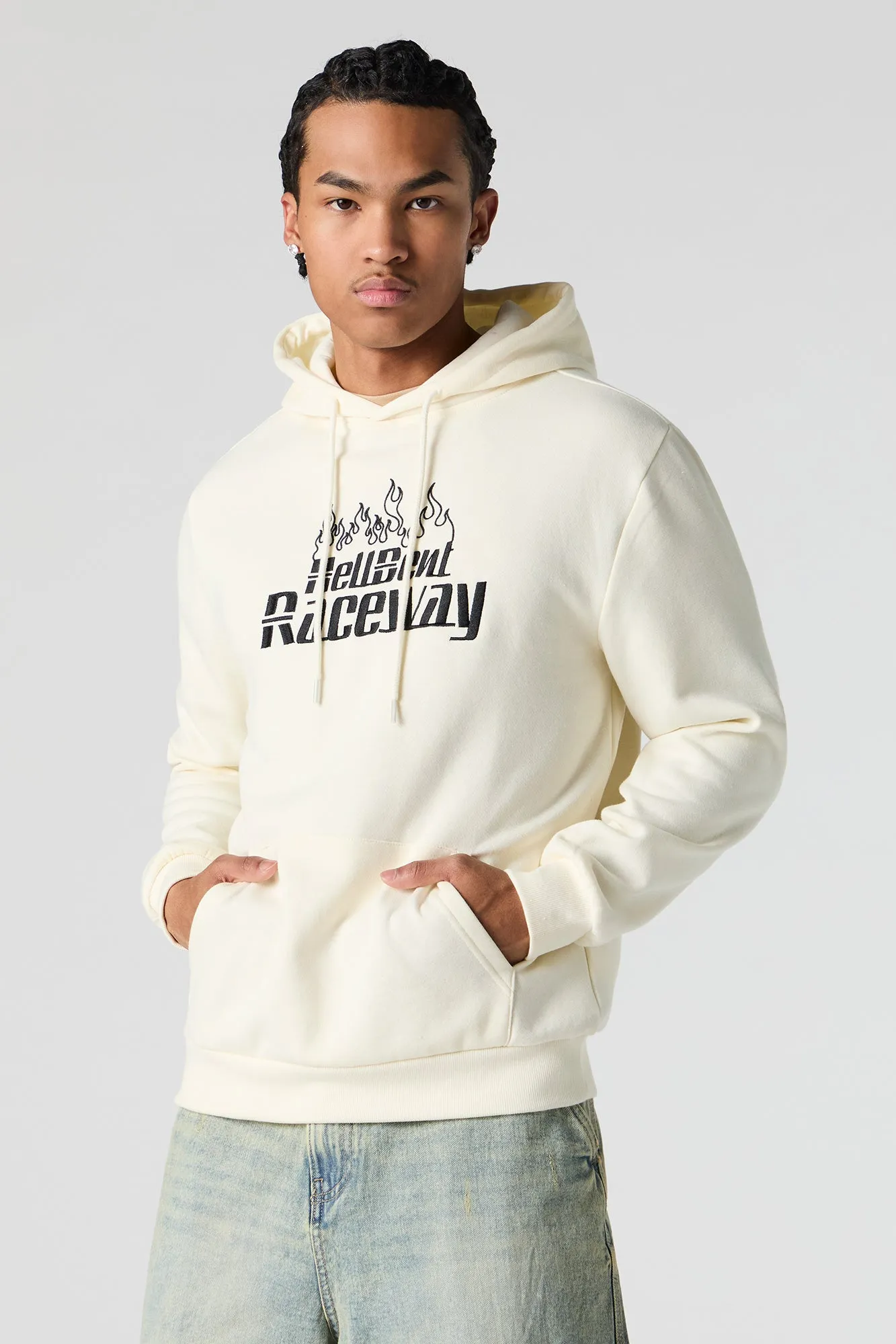 Hell-bent Raceway Embroidered Fleece Zip-Up Hoodie sold by Urban Planet