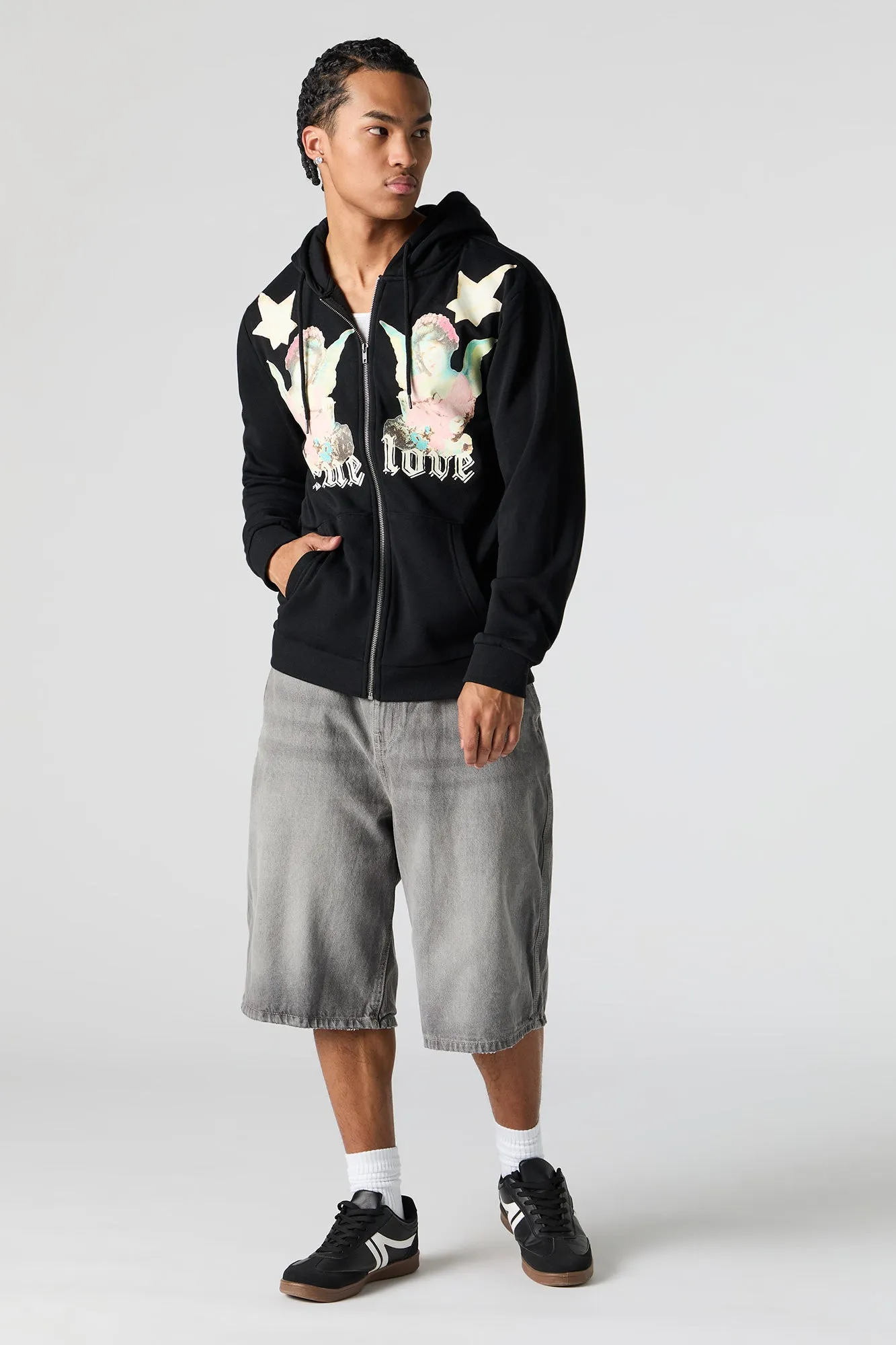 Haut à capuchon en molleton avec imprimé True Love et fermeture à glissière sold by Urban Planet product image thumbnail 3