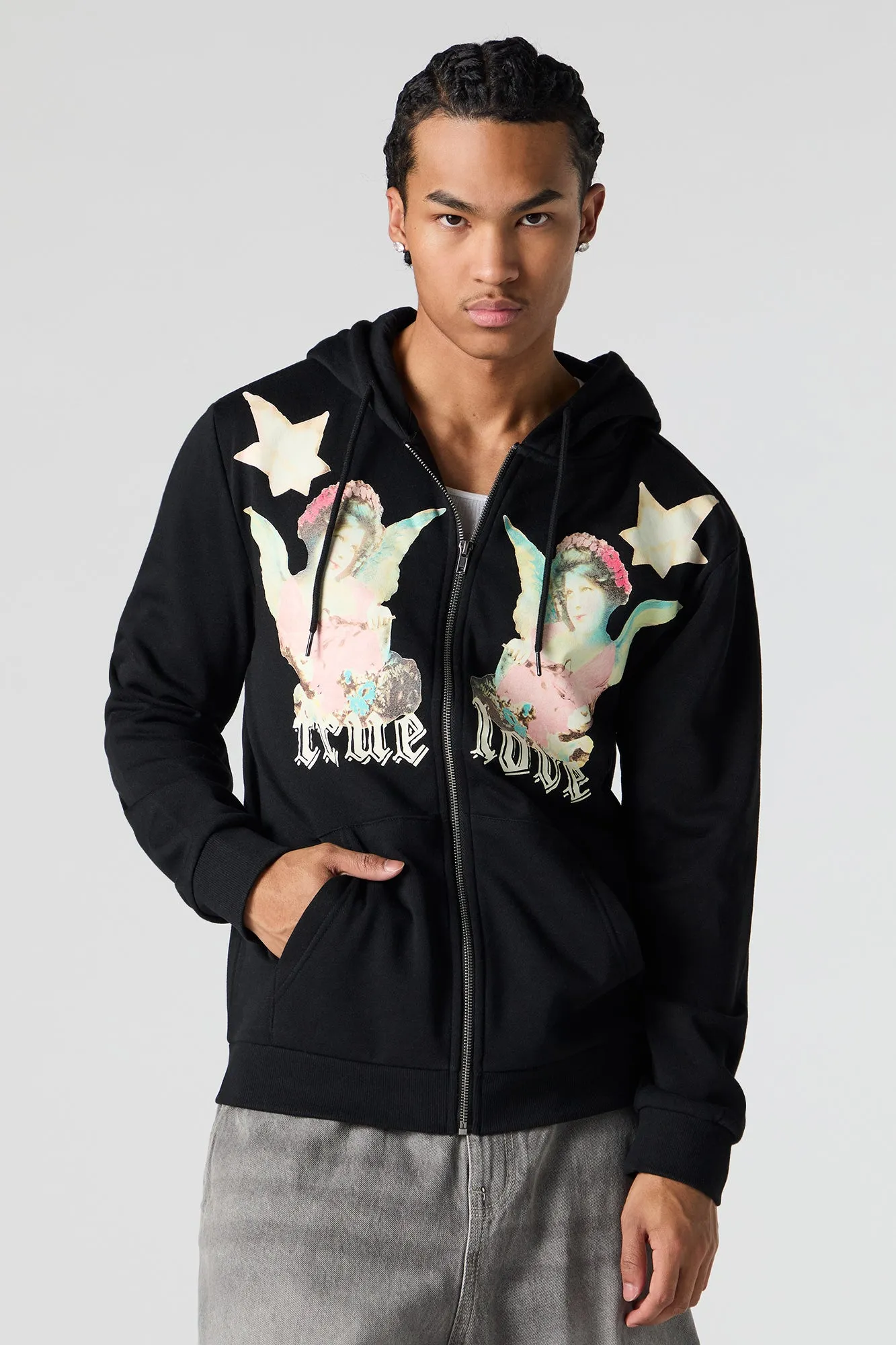 Haut à capuchon en molleton avec imprimé True Love et fermeture à glissière sold by Urban Planet