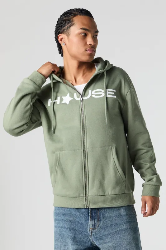 House Graphic Fleece Zip-Up Hoodie sold by Urban Planet