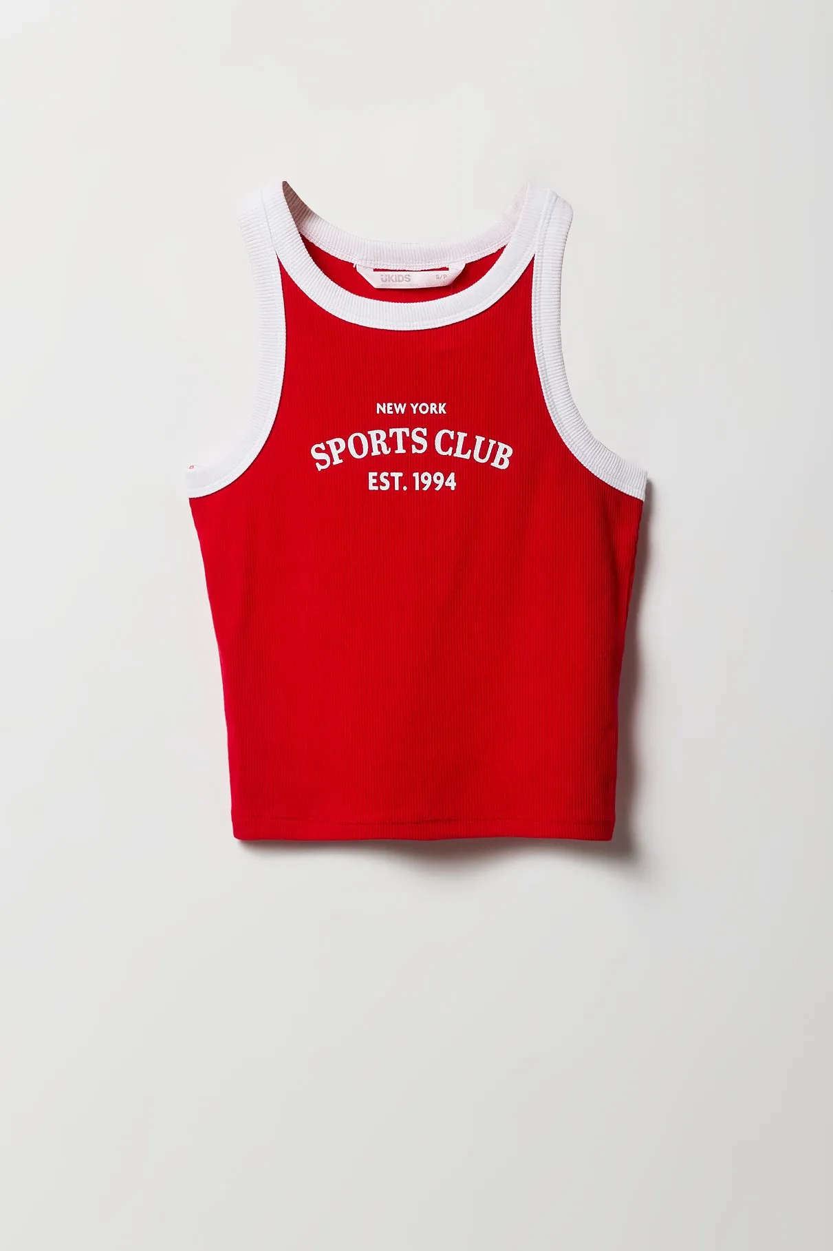 Girls Varsity Graphic Ribbed Ringer Tank sold by Urban Planet