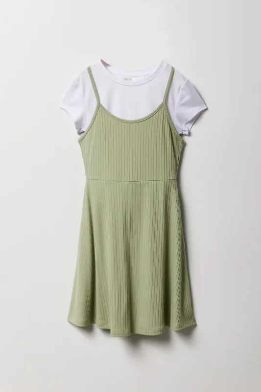 Ensemble avec t-shirt et robe à jupe virevoltante côtelée pour fille sold by Urban Planet