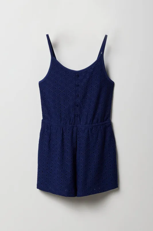 Girls Eyelet Buttoned Cami Romper sold by Urban Planet