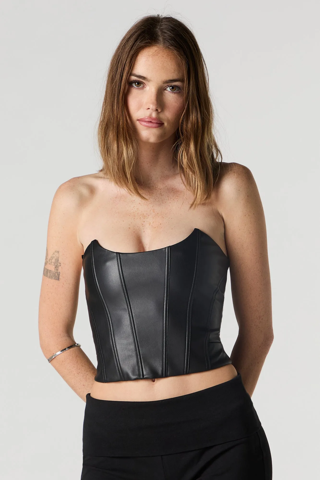 Faux Leather Strapless Corset Top sold by Urban Planet product image thumbnail 4