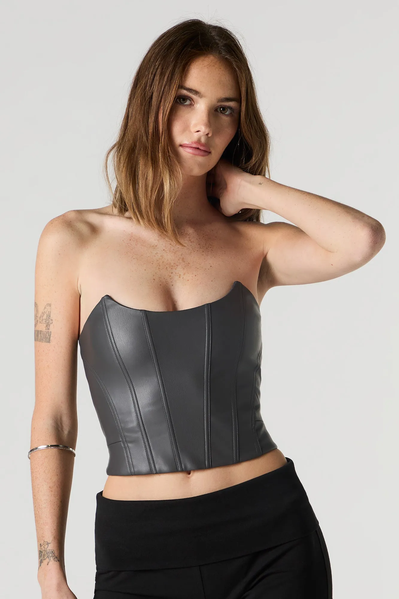 Faux Leather Strapless Corset Top sold by Urban Planet