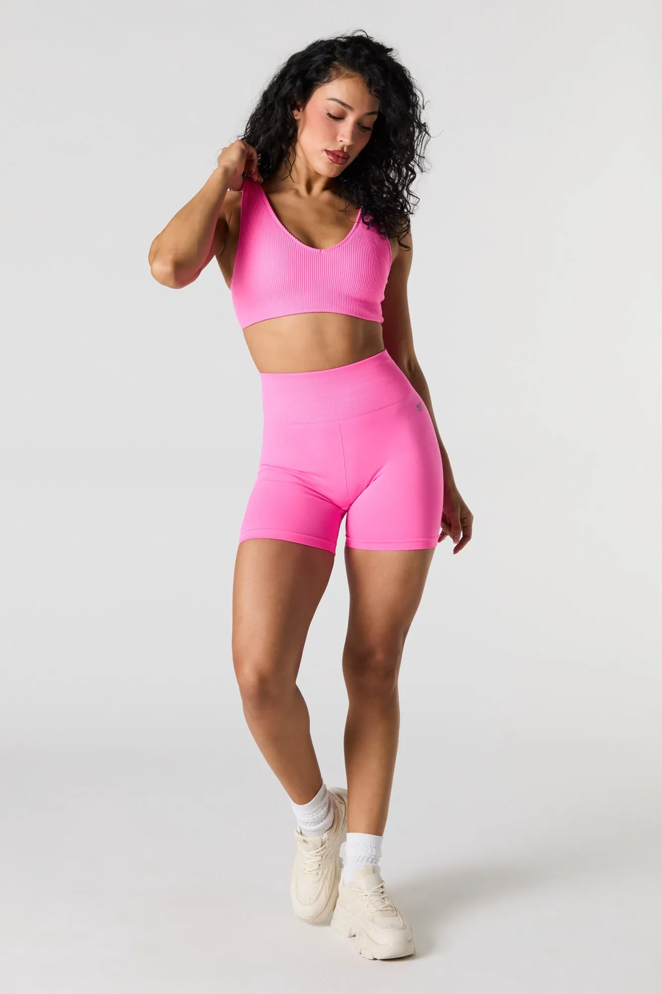 Active Seamless Ribbed V-Neck Tank with Built-In Cups sold by Urban Planet product image thumbnail 3