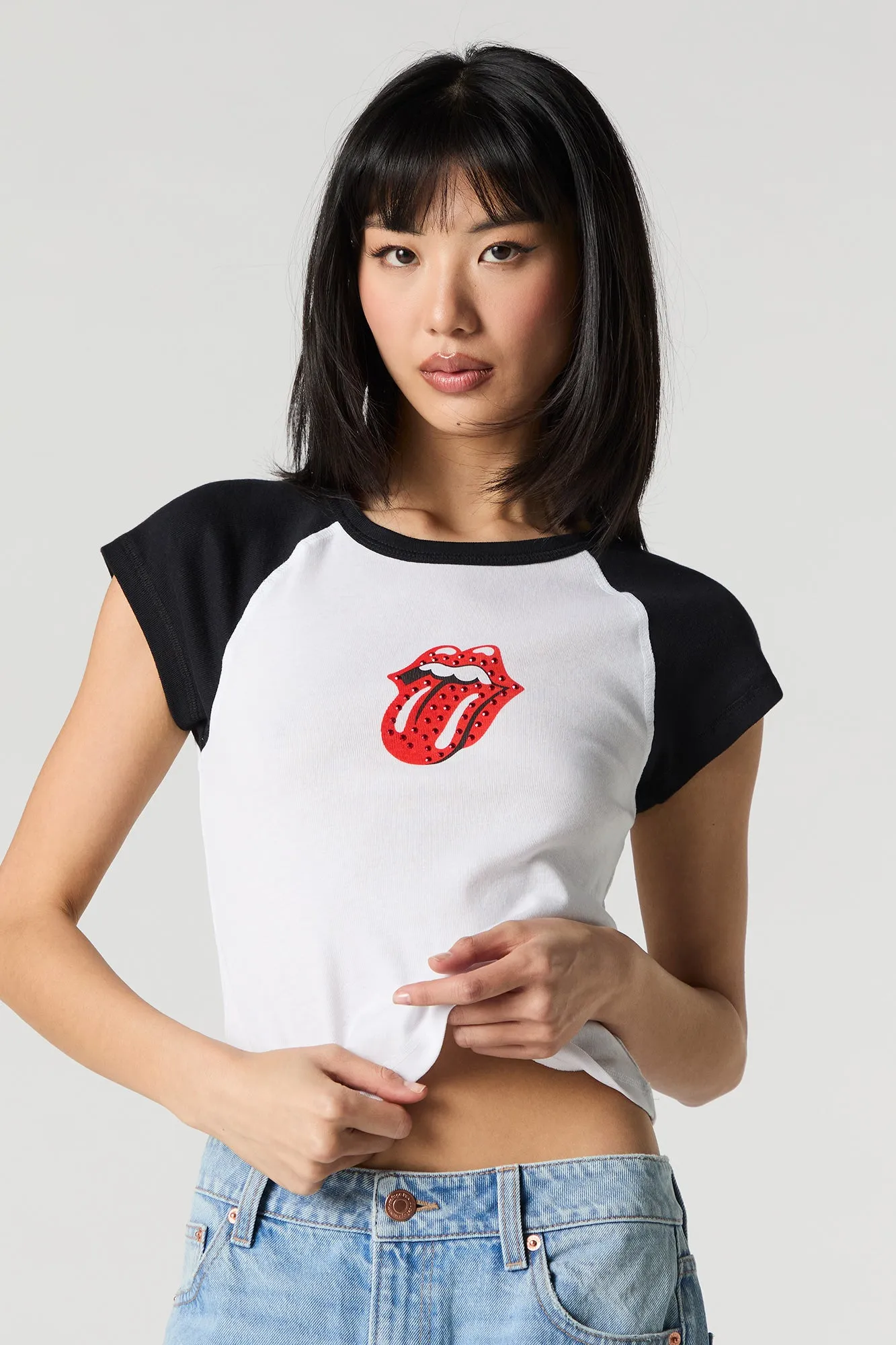 Rolling Stones Graphic Rhinestone Raglan T-Shirt sold by Urban Planet product image thumbnail 4