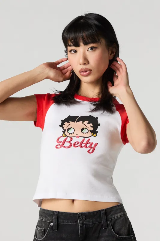 Betty Boop Graphic Rhinestone Raglan T-Shirt sold by Urban Planet