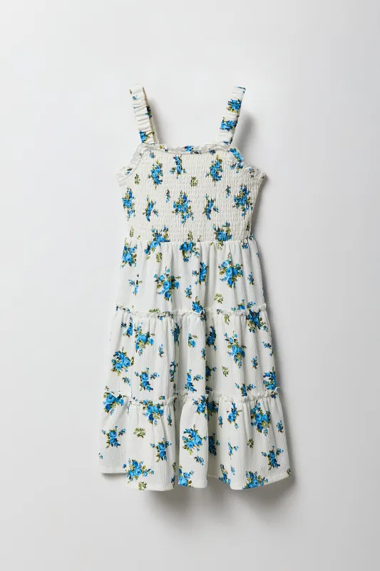 Girls Floral Smocked Tiered Dress sold by Urban Planet