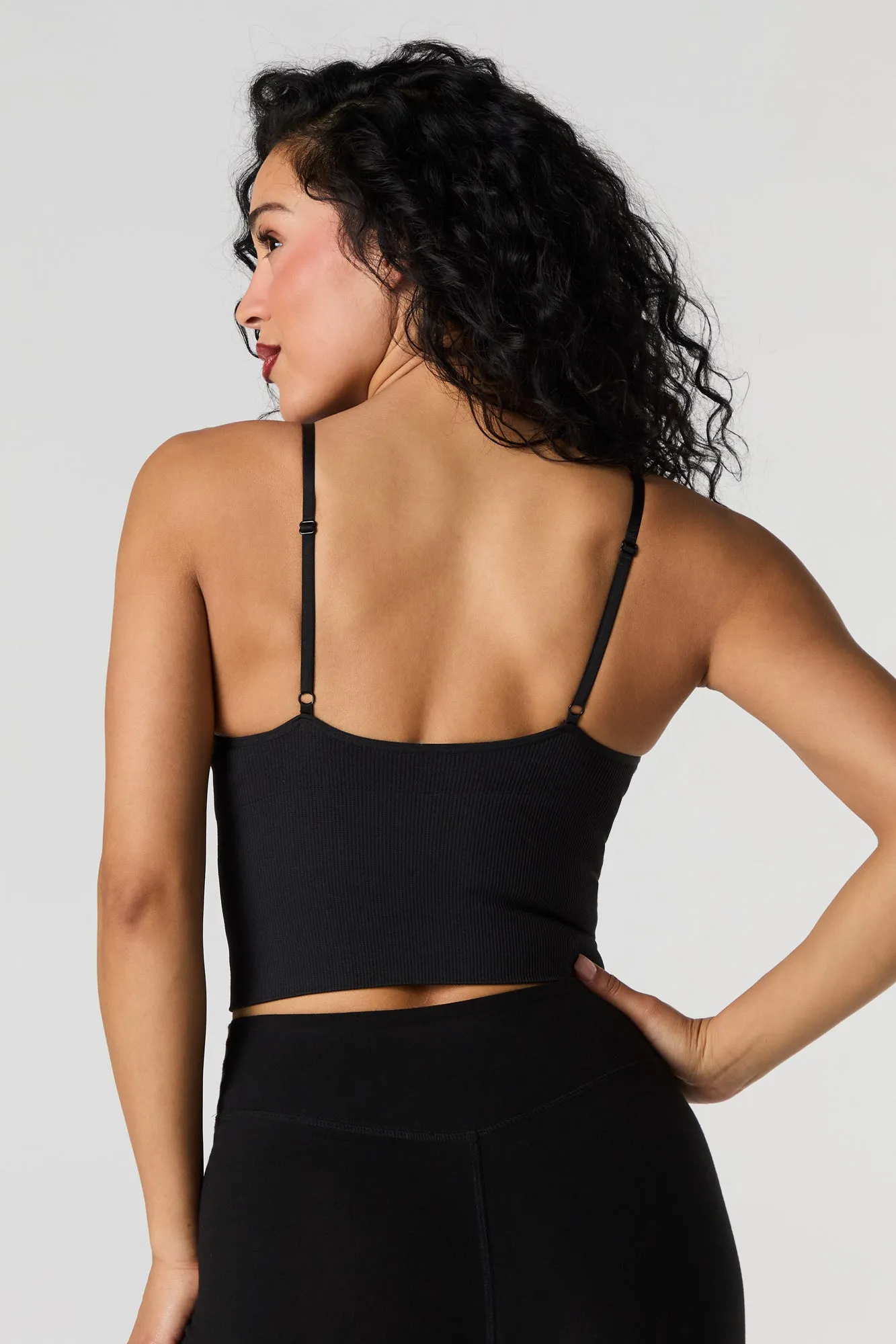 Seamless Ribbed V-Neck Cami with Built-In Cups sold by Urban Planet product image thumbnail 5