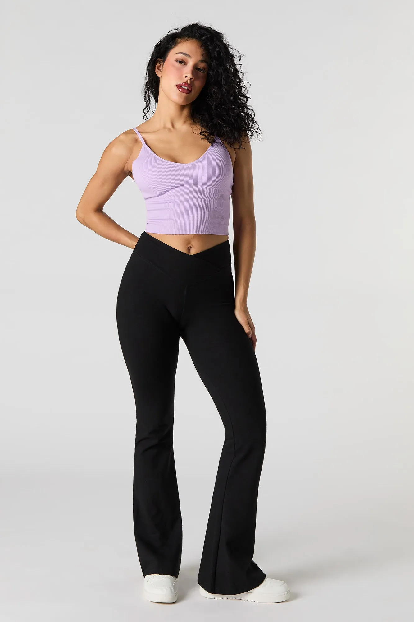 Seamless Ribbed V-Neck Cami with Built-In Cups sold by Urban Planet product image thumbnail 3