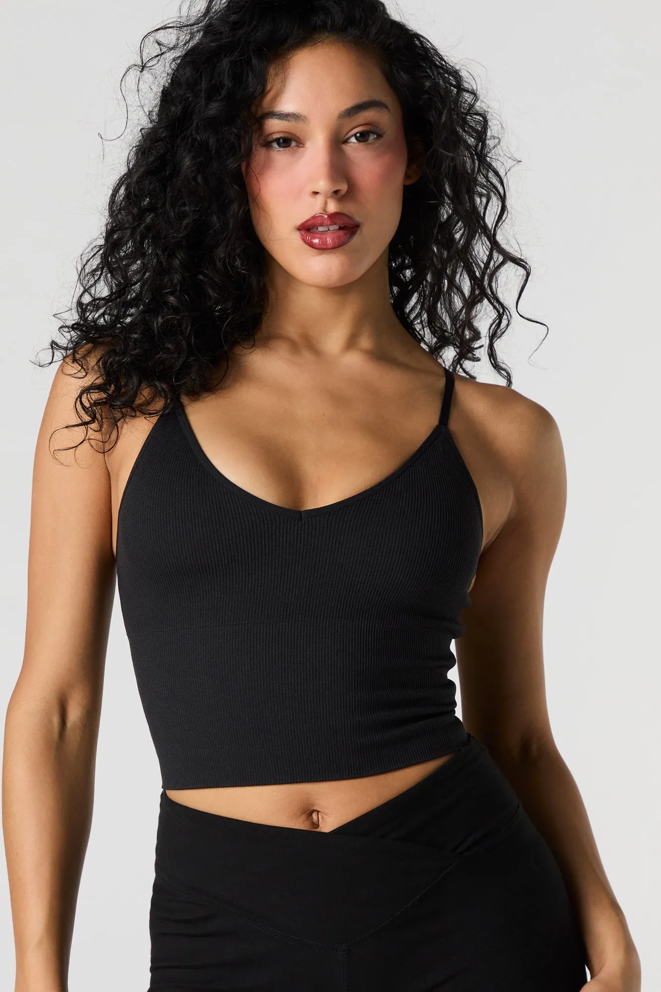 Seamless Ribbed V-Neck Cami with Built-In Cups sold by Urban Planet product image thumbnail 4