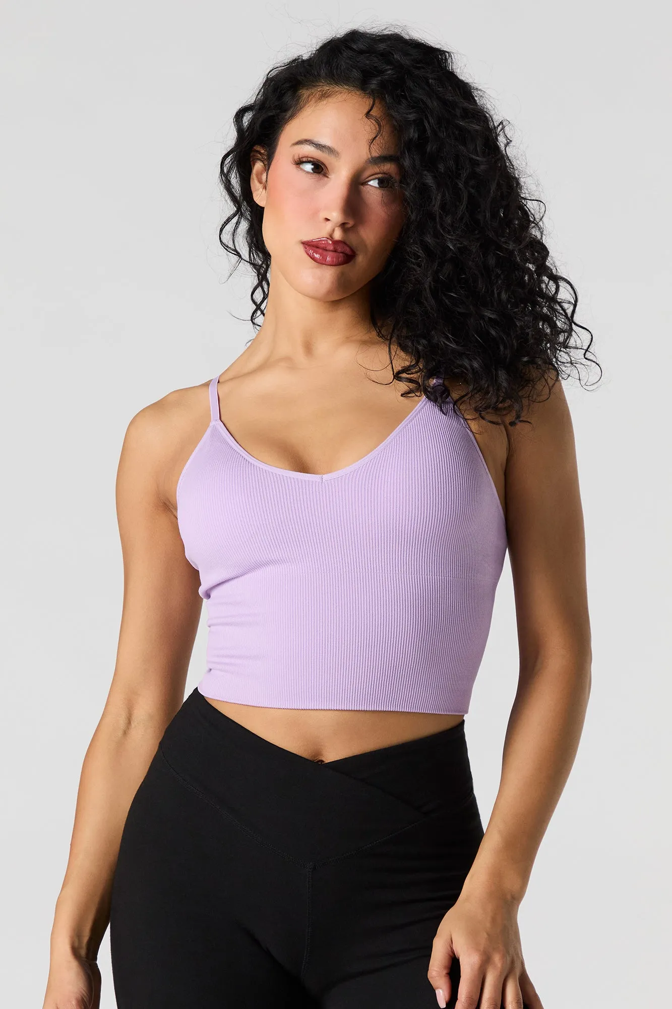 Seamless Ribbed V-Neck Cami with Built-In Cups sold by Urban Planet