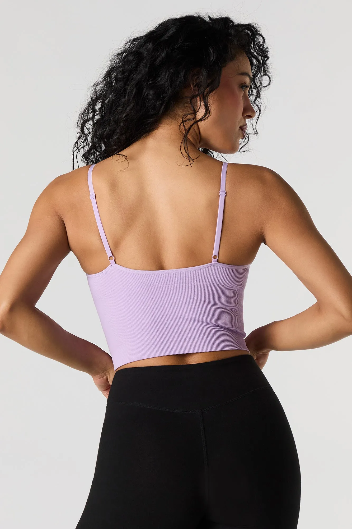 Seamless Ribbed V-Neck Cami with Built-In Cups sold by Urban Planet product image thumbnail 2