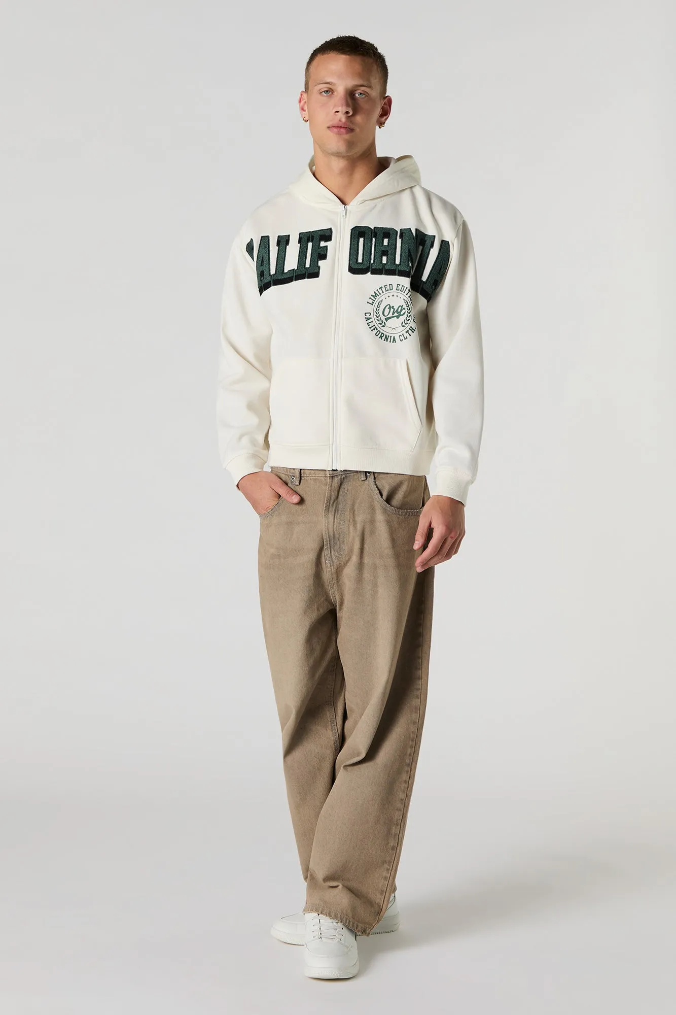 Haut à capuchon en molleton avec motif California brodé en chenille et fermeture à glissière sold by Urban Planet product image thumbnail 3