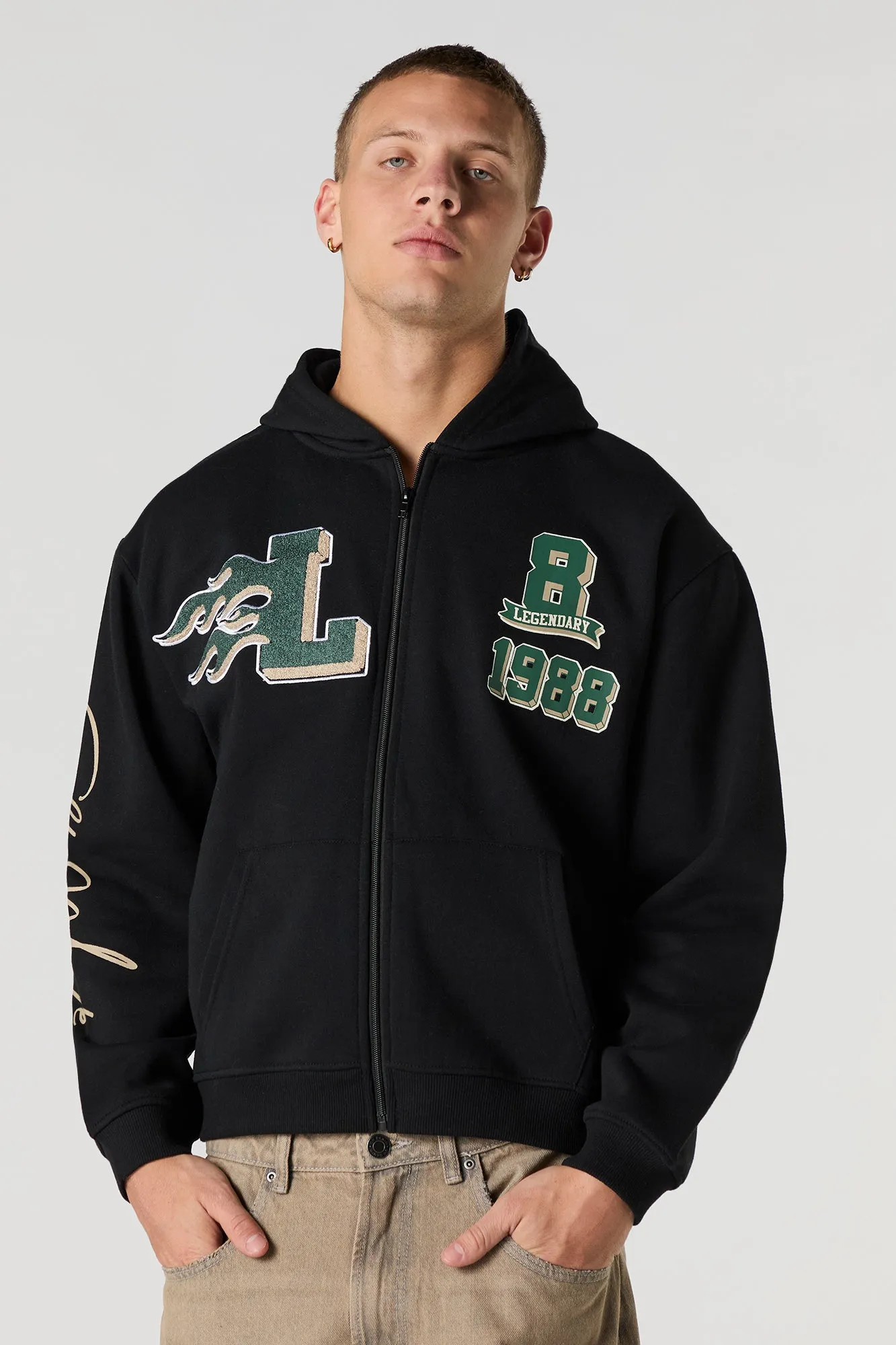 Legend Chenille Embroidered Zip-Up Fleece Hoodie sold by Urban Planet product image thumbnail 2