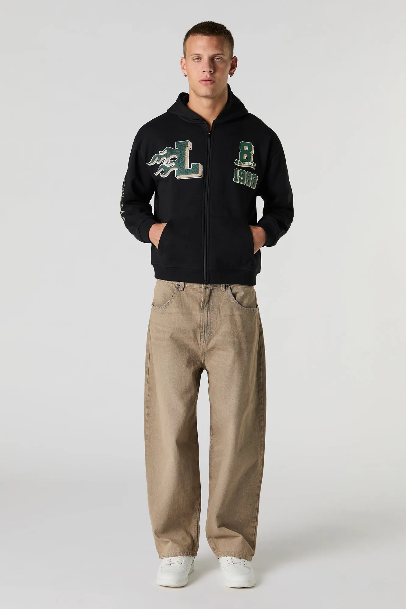 Legend Chenille Embroidered Zip-Up Fleece Hoodie sold by Urban Planet product image thumbnail 3