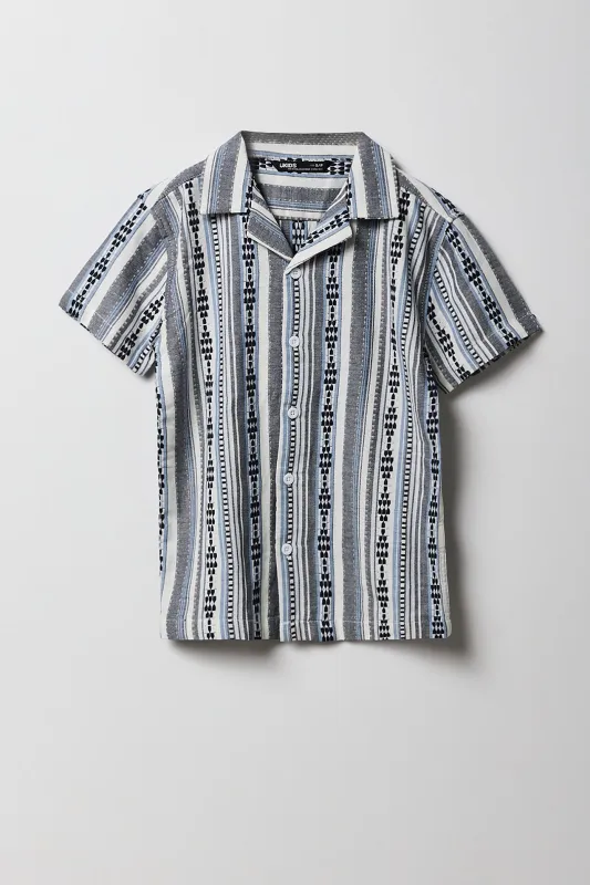 Boys Jacquard Knit Striped Button-Up Textured Top sold by Urban Planet
