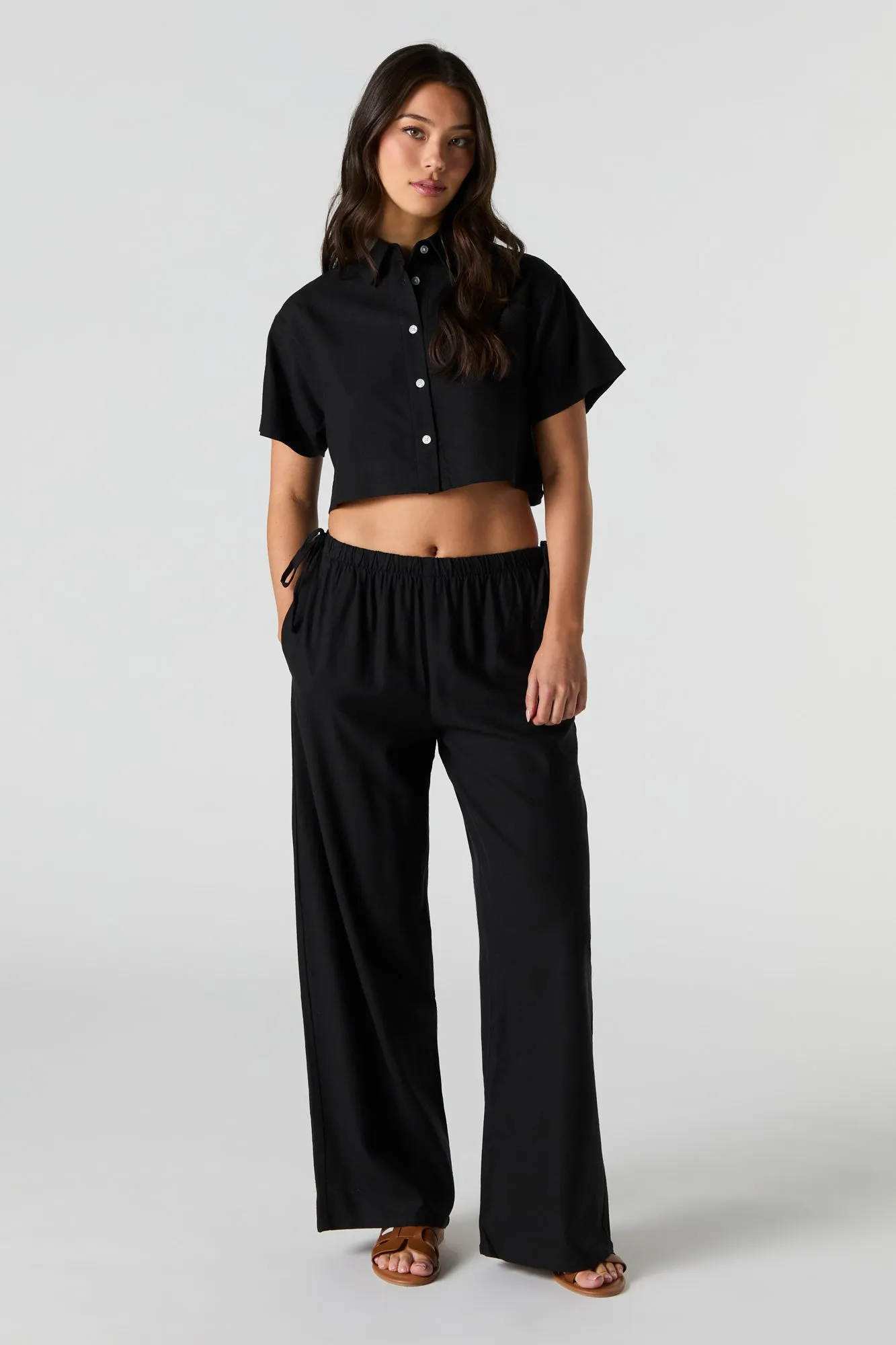 Pantalon à jambe large en lin avec barillets latéraux sold by Urban Planet product image thumbnail 4