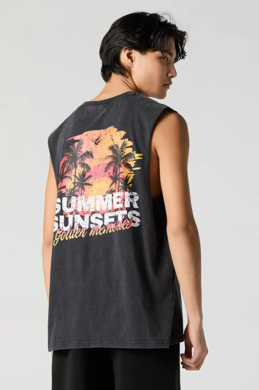 Summer Sunsets Graphic Washed Muscle Tank sold by Urban Planet