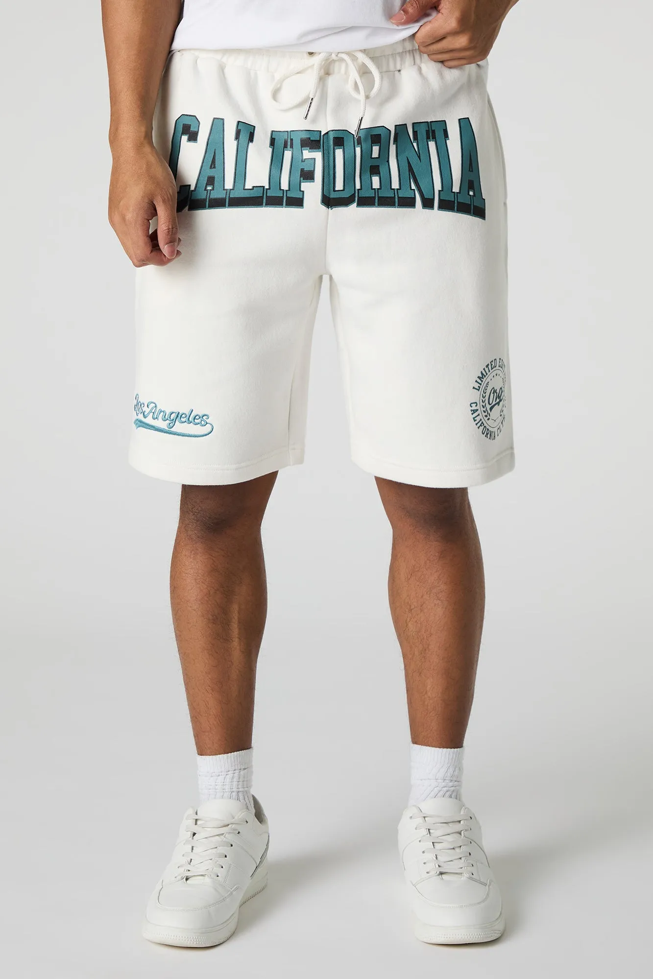 California LA Embroidered Graphic Fleece Short sold by Urban Planet