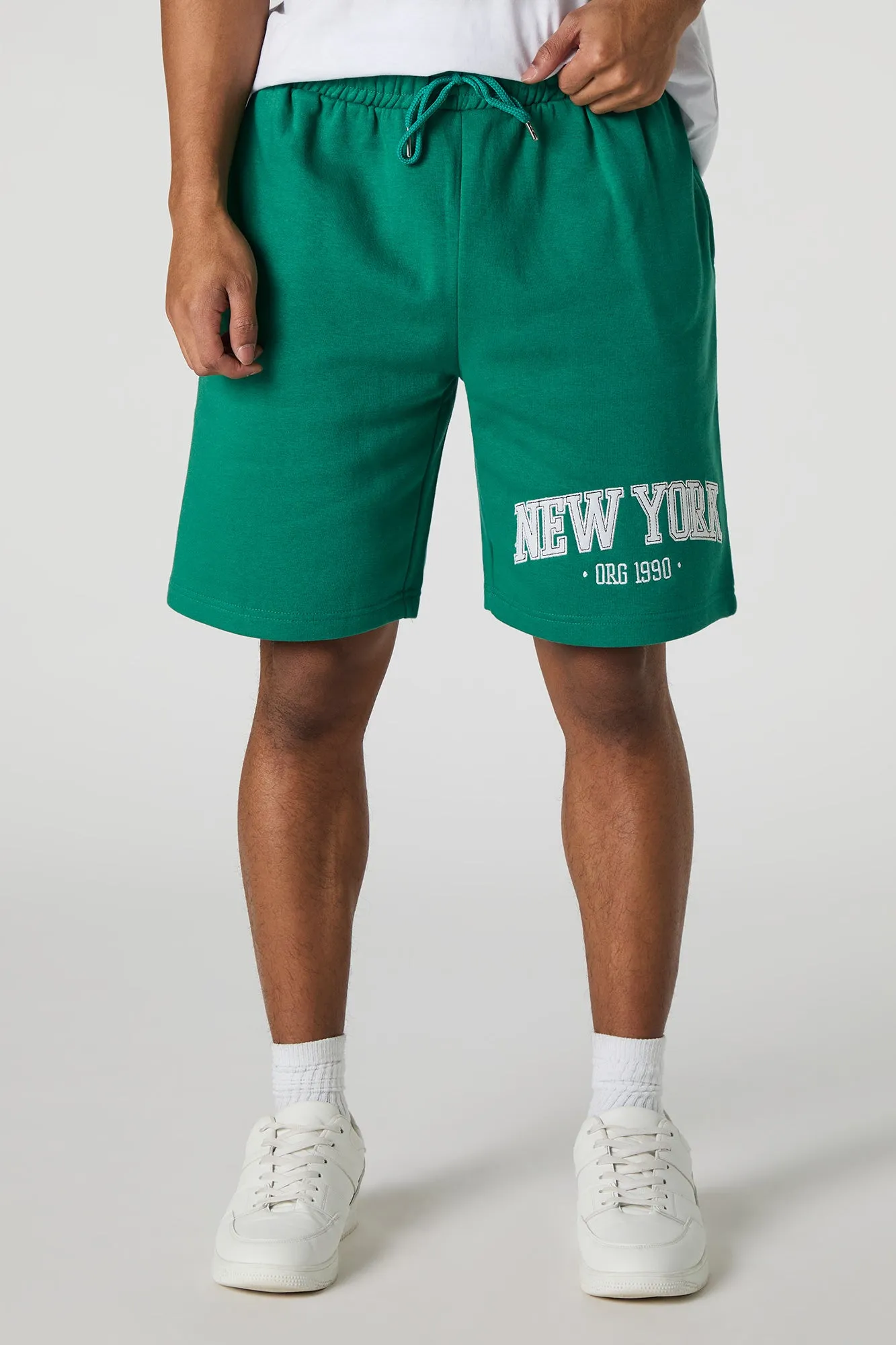 New York Embroidered Graphic Fleece Short sold by Urban Planet